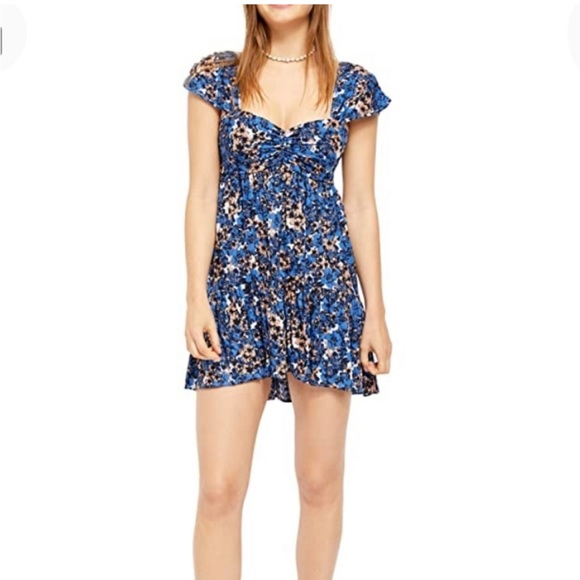 Free People Pattern Play Mini Blue Floral Dress - Picture 2 of 8
